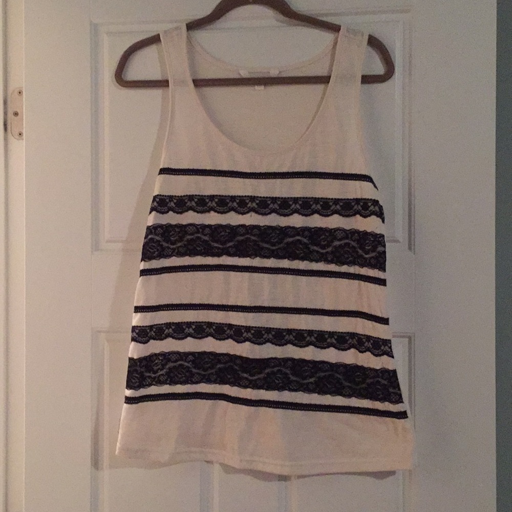 Off-White Tank with Black Lace Detail